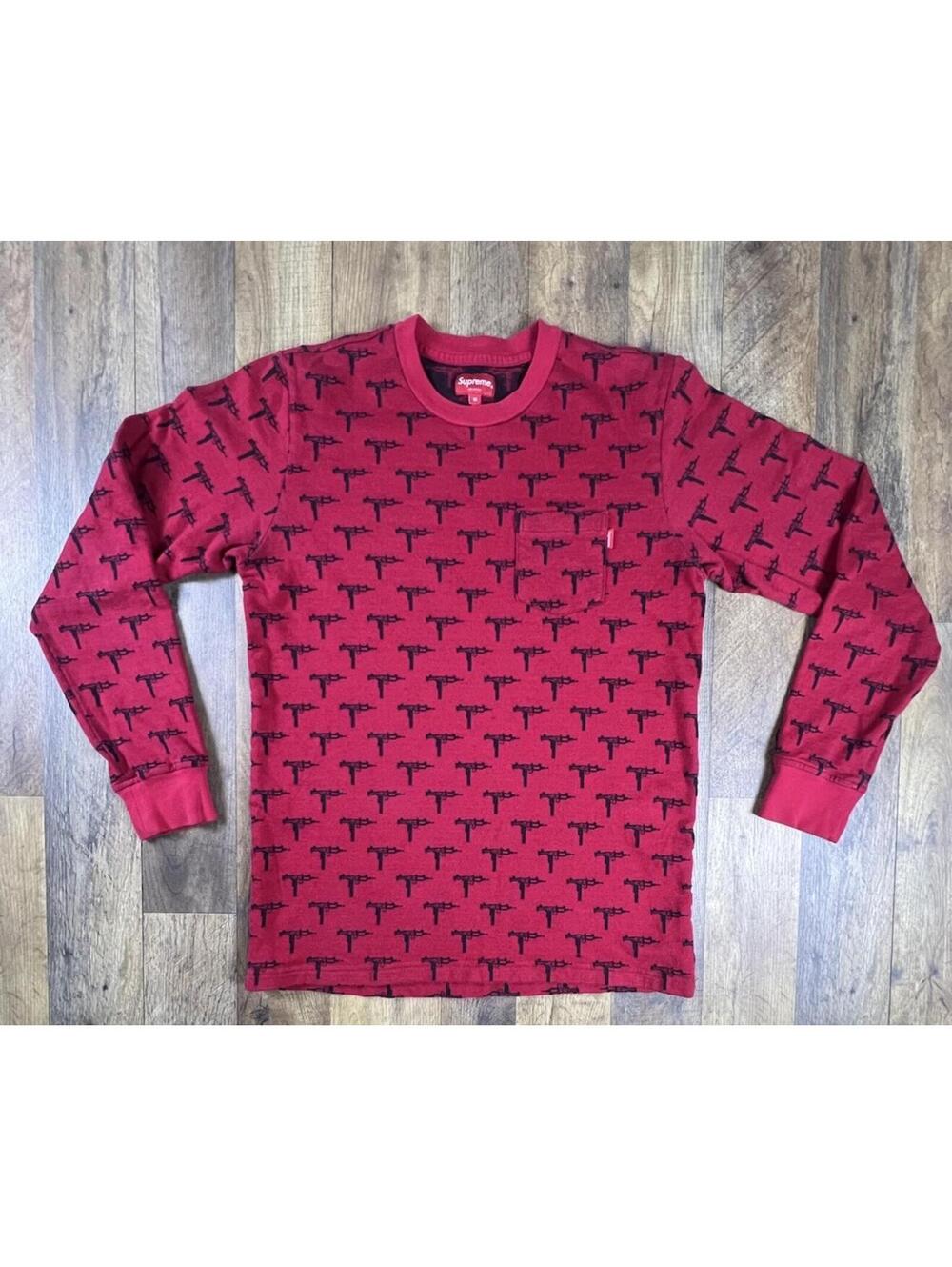Supreme Uzi Crew Neck Red All Over Print Guns Pocket Logo Medium Jacquard M